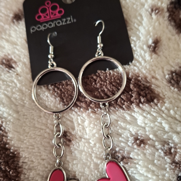 Paparazzi Pink Heart Dangle Earrings - Picture 2 of 3
